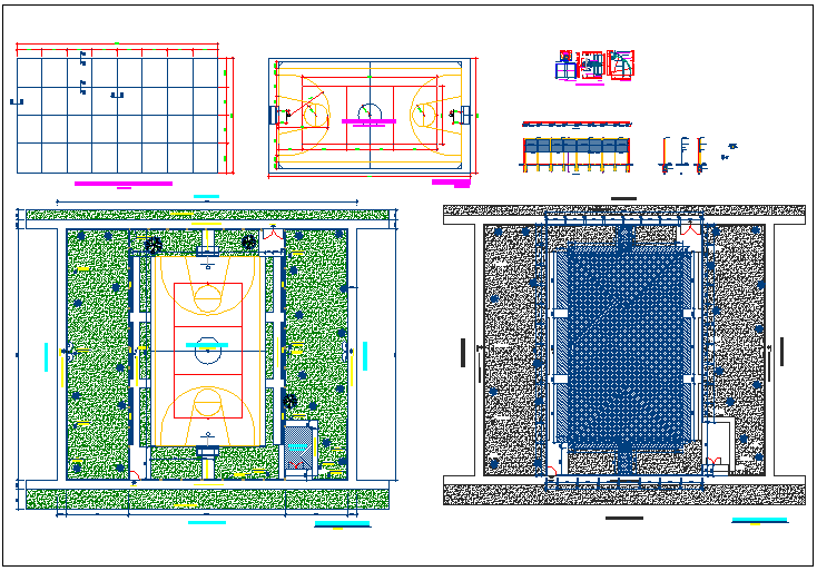 Sports ground with garden and landscaping details dwg file