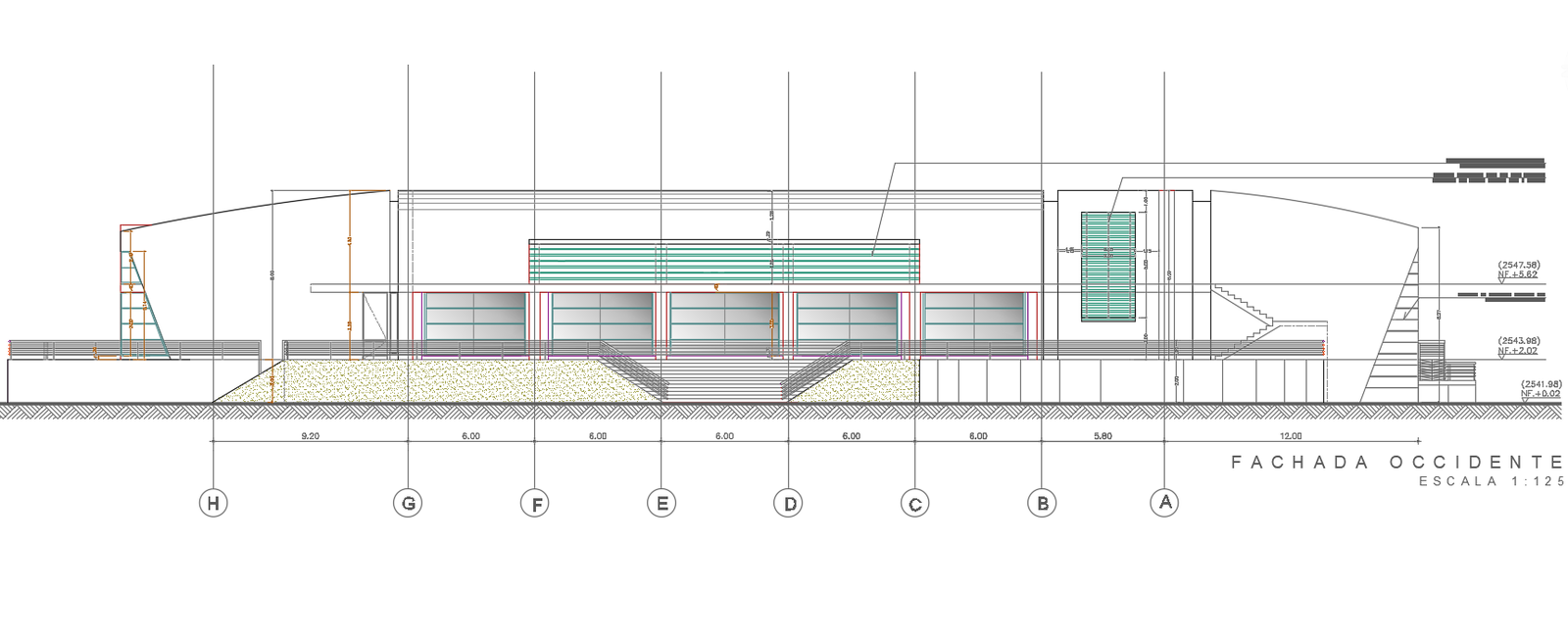 Sports Centre Building Front Elevation Design Download DWG File
