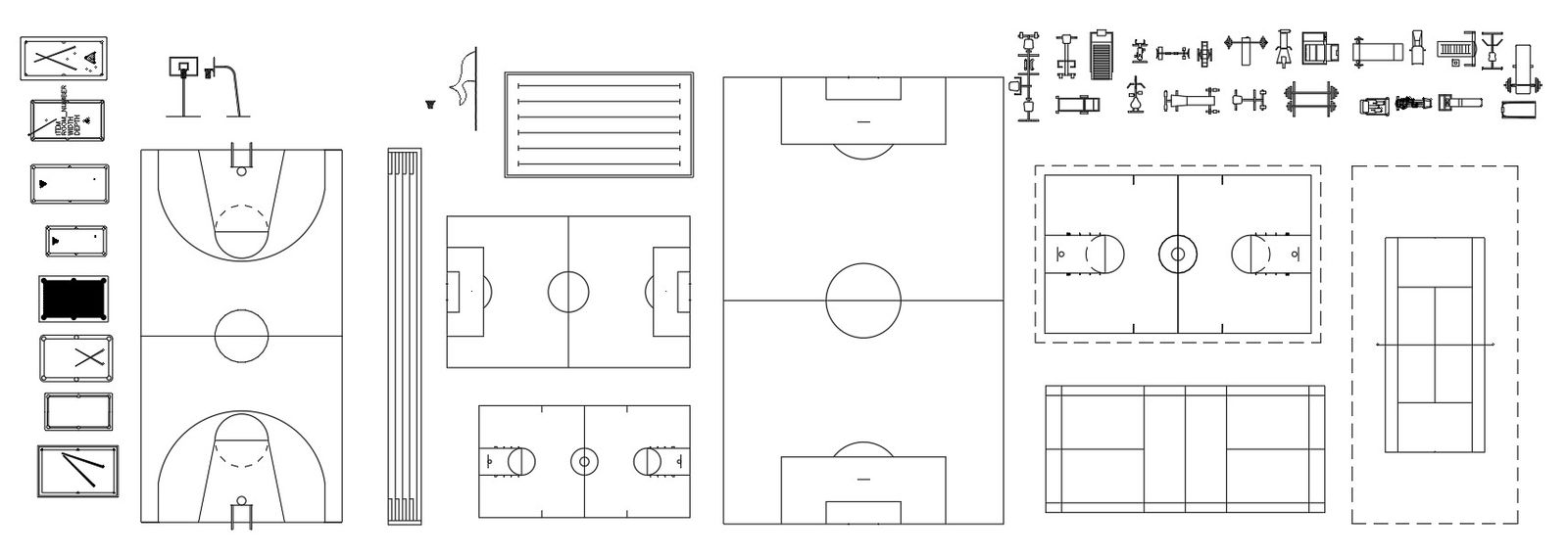 Sports club and GYM equipments CAD blocks in AutoCAD 2D drawing, dwg file, CAD file