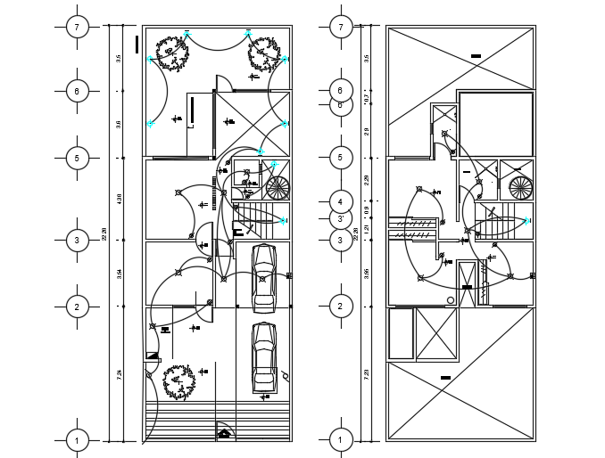 Spot lighting location of the 22x8m house plan is given in this CAD file