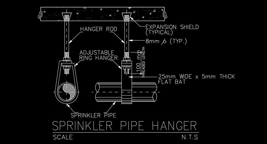 Sprinkler pipe hanger AutoCAD drawing