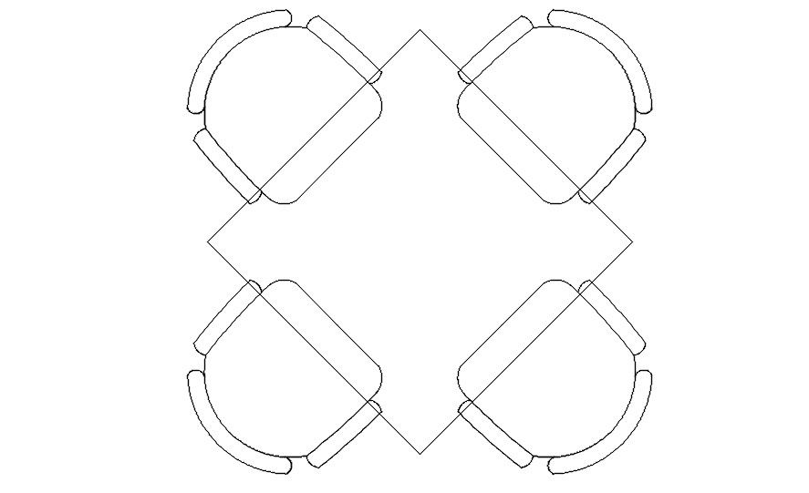 Square dining table in AutoCAD 2D drawing, dwg file, CAD file