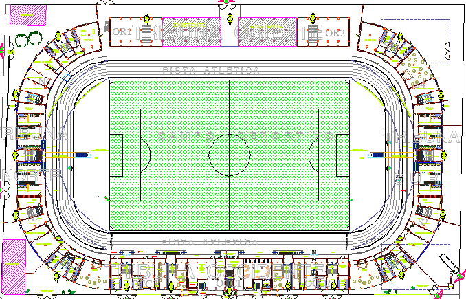 Stadium Architecture Layout and Structure Details dwg file