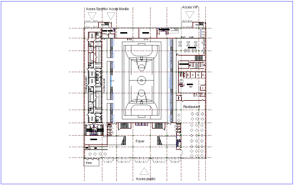 Stadium plan with architectural view dwg file