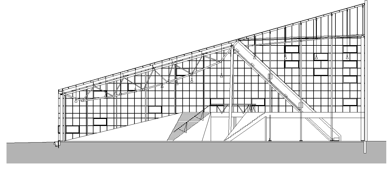 Stadium roof structure detail elevation 2d view layout file