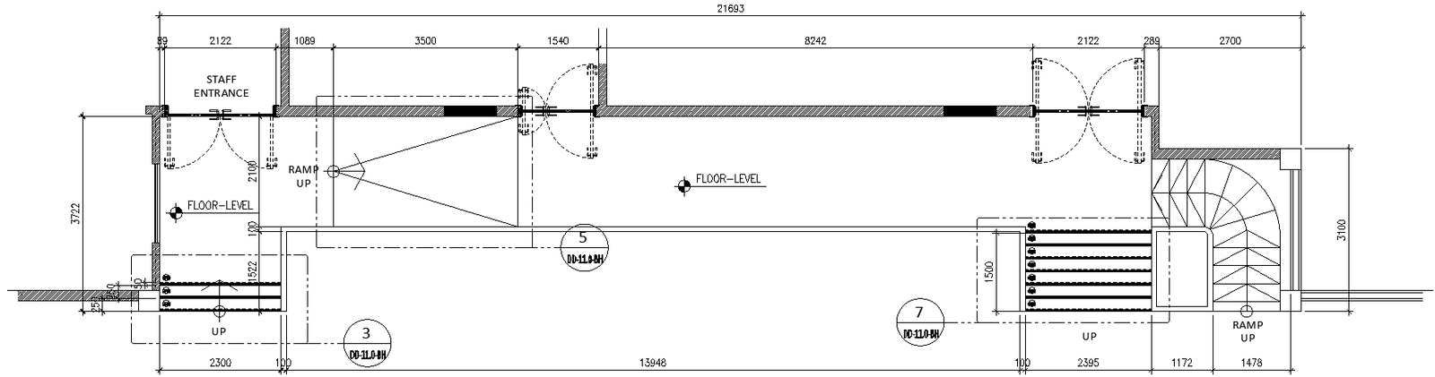 Staff entrance details with dimension , plan and labeling dwg autocad drawing .
