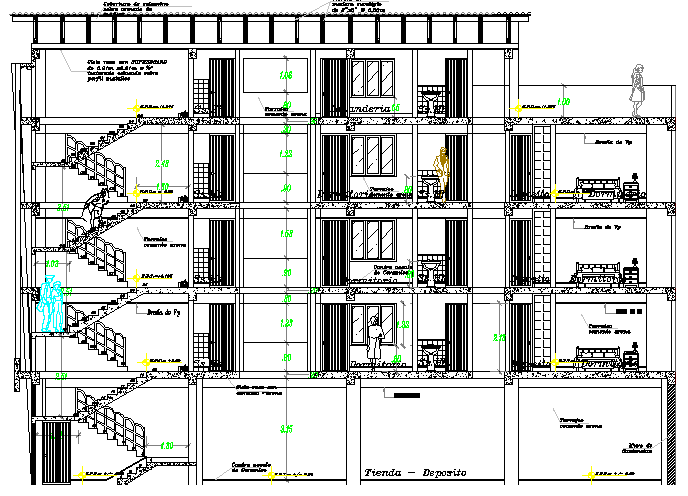 Stair Case Elevation and Section Details of Five Star hotel dwg file