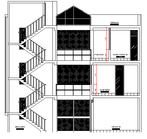 Stair Case Elevation of Multifamily Housing Building dwg file