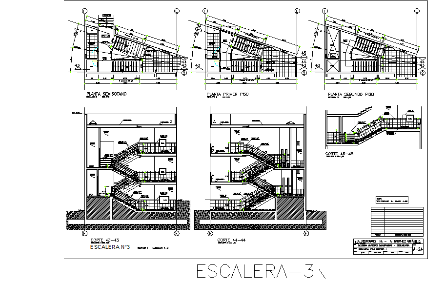 Stair Plan and section working plan detail dwg file