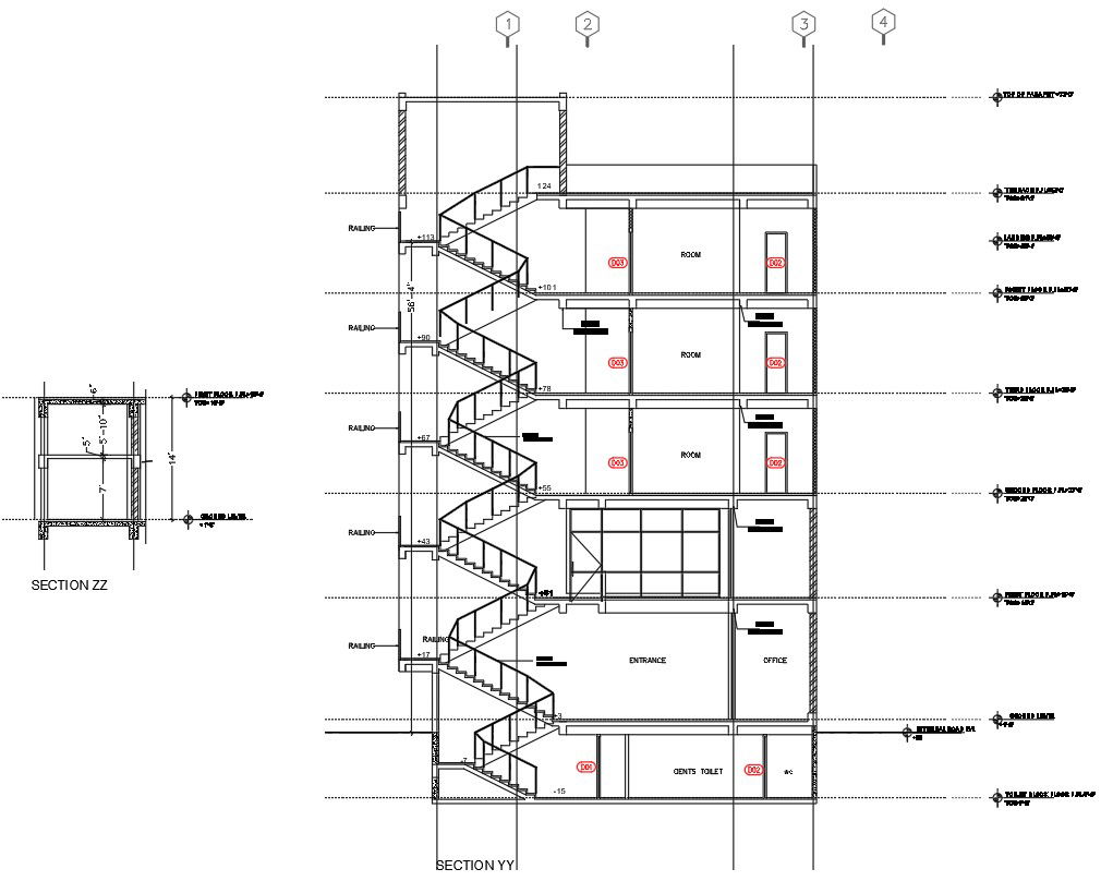 Stair and Lift Section CAD Drawing DWG File