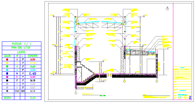 Structural Section with Staircase and Beam Details – AutoCAD DWG