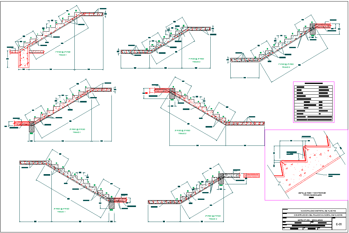Stair case section plan detail view dwg file