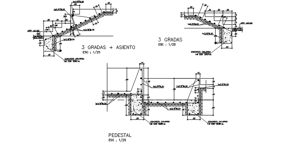 Stair elevation plan and section plan, longitude plan section detail dwg file