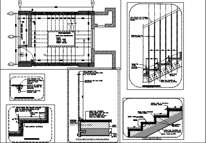 Stair elevation plan and section plan detail dwg file