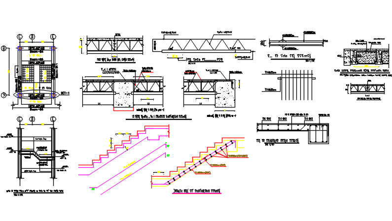 Stair elevation plan and section plan detail dwg file