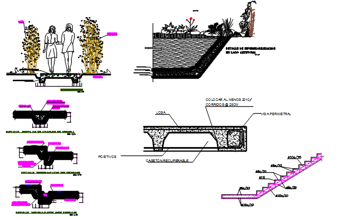 Stair elevation plan and section plan detail dwg file