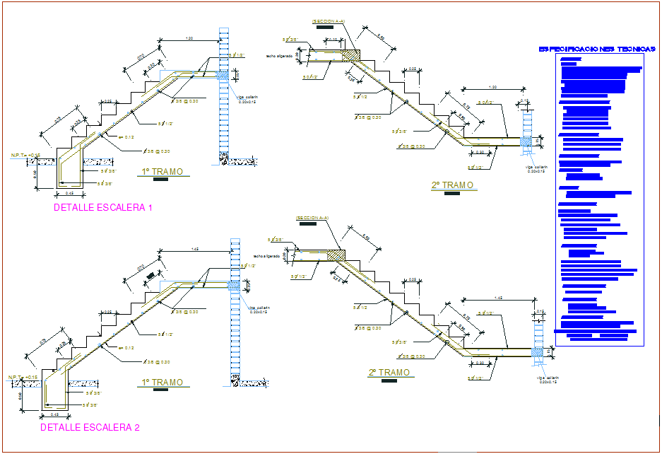 Stair elevation with construction view for house dwg file