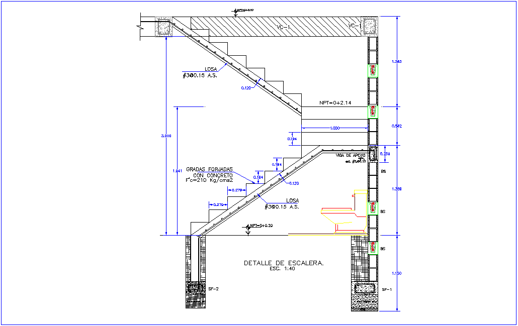 Stair elevation with construction view for house dwg file
