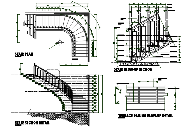 Stair plan, elevation plan and section plan detail dwg file