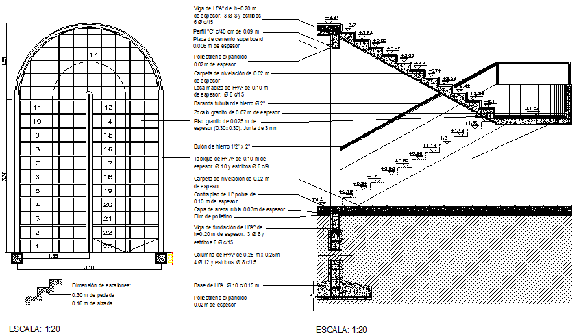 Stair plan and section detail dwg file