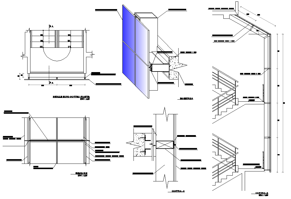 Stair plan and section detail dwg file