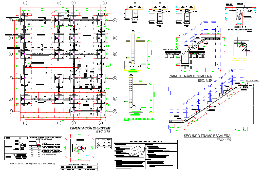 Stair section and foundation plan detail dwg file
