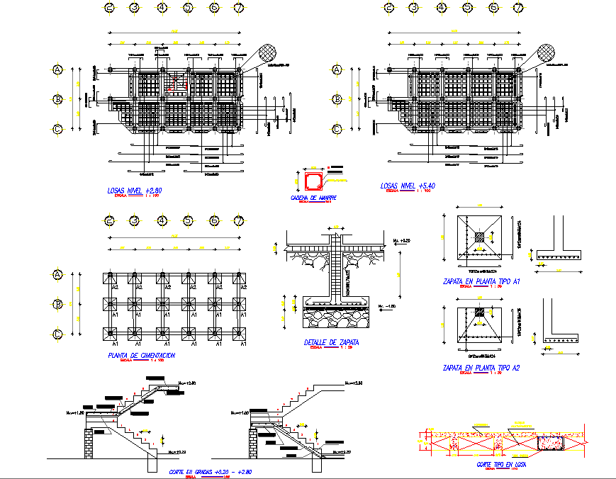 Stair section and foundation section detail dwg file