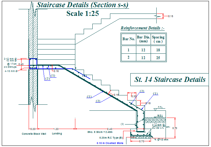 Stair section plan detail view dwg file