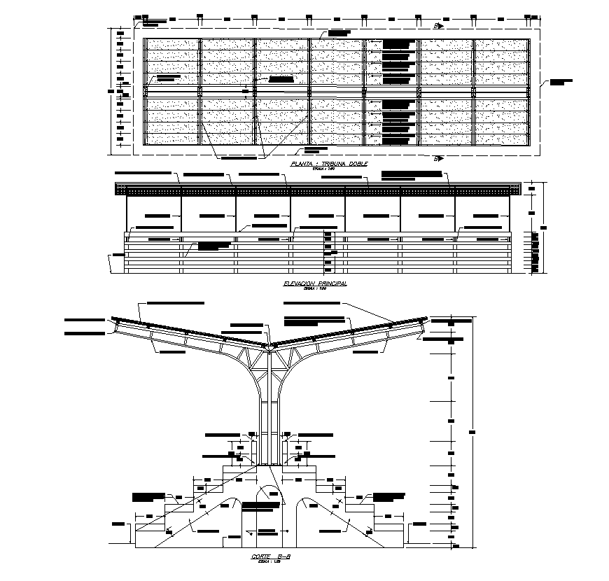 Stair structure detail elevation 2d view layout autocad file