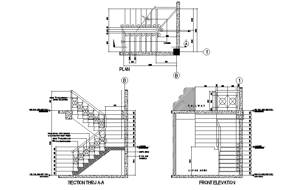 Stair Plan, Section And Elevation AutoCAD File