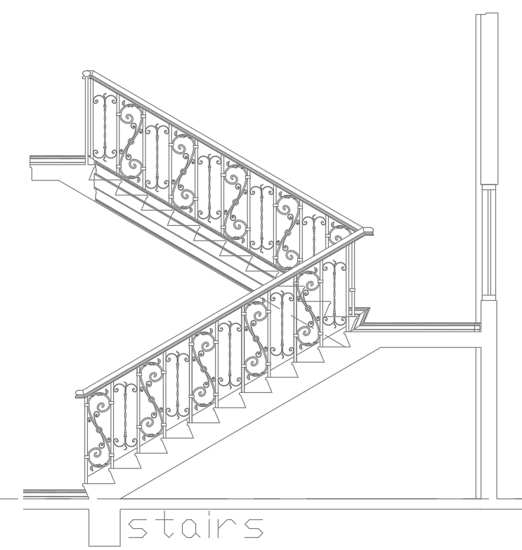 Stair Railing Design with Side Elevation In AutoCAD DWG File
