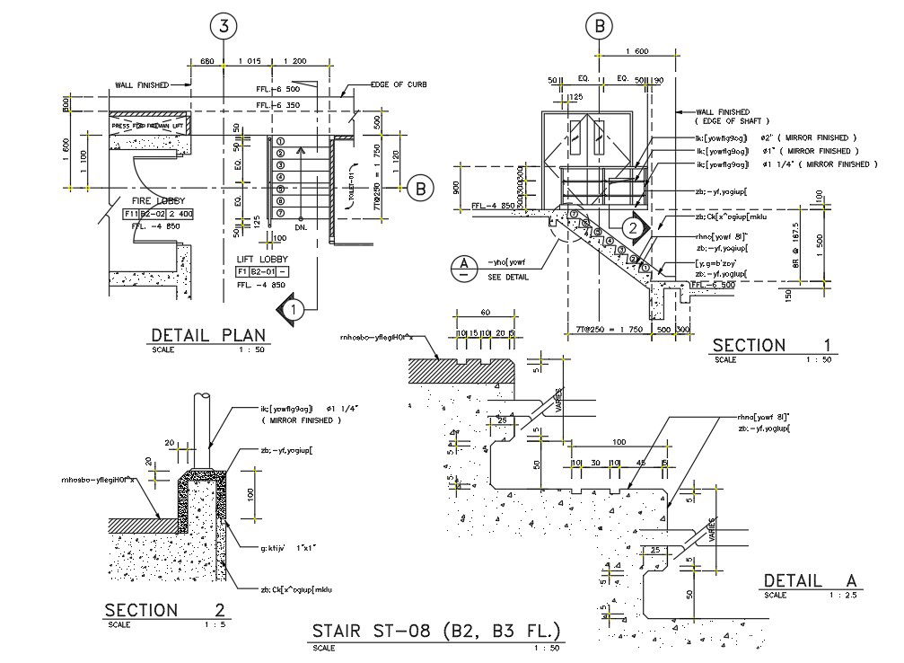 Stair Step RCC Construction Section Drawing DWG File