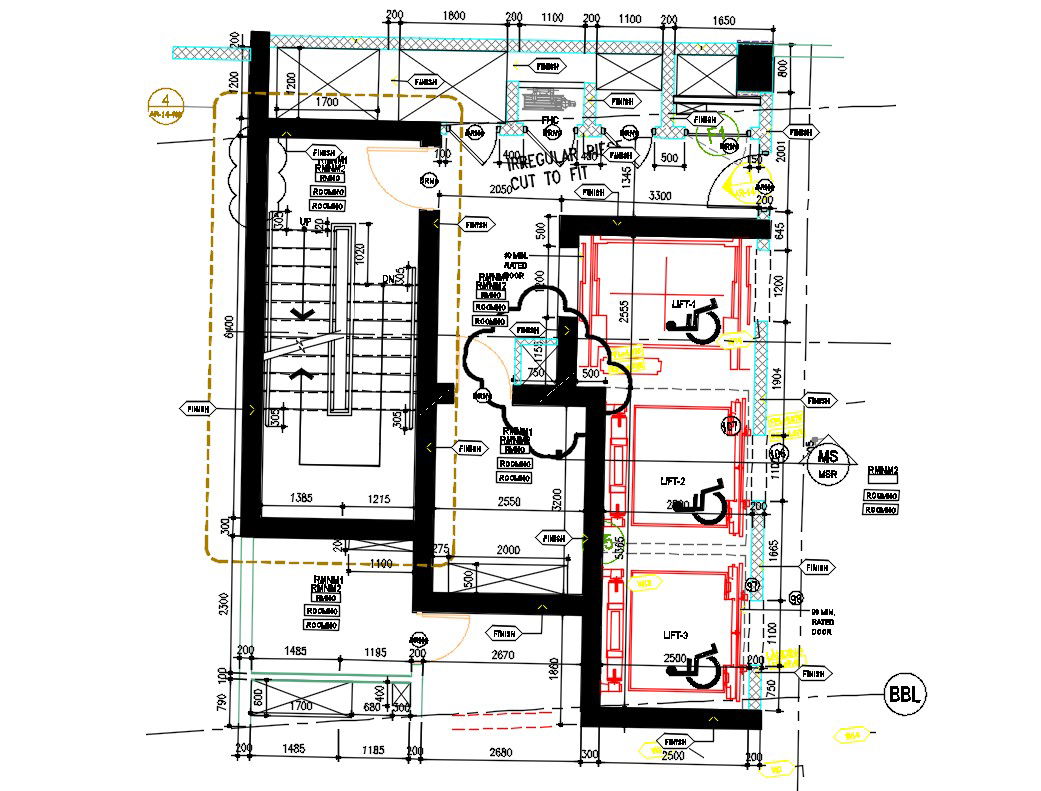 Staircase And Lift For Commercial Building CAD Drawing