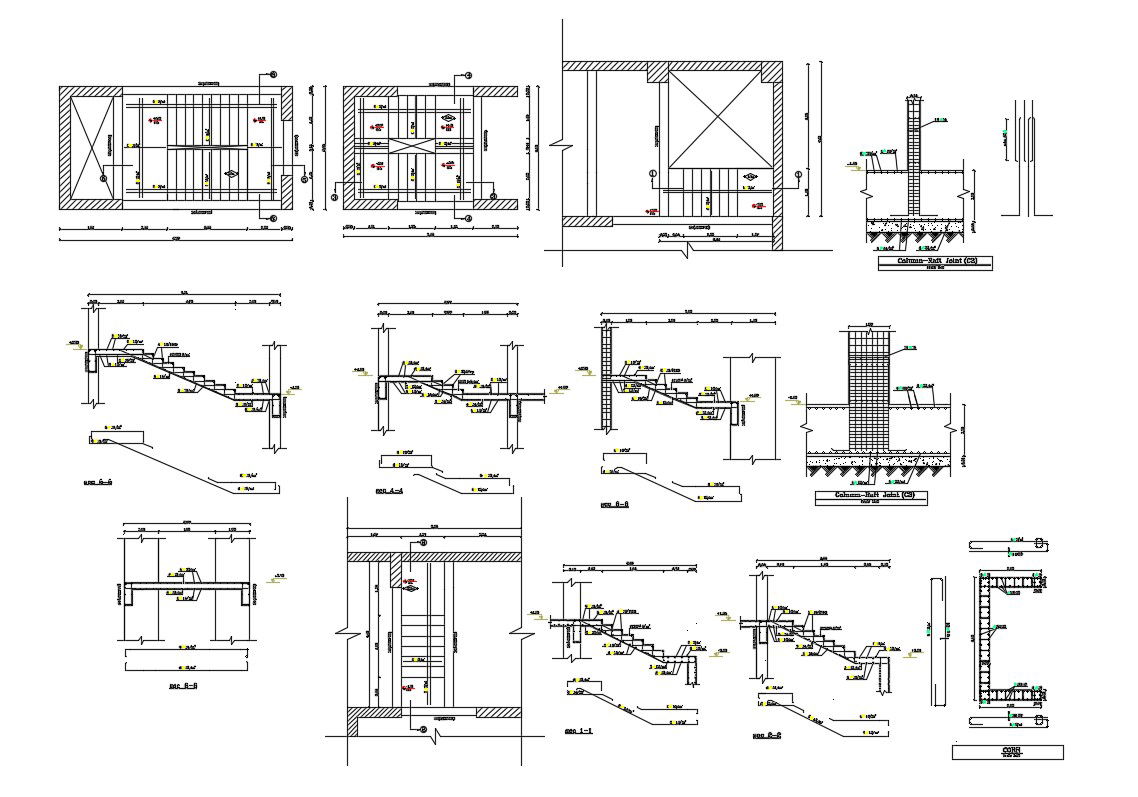 Staircase Design Plan and Section RCC CAD Drawing