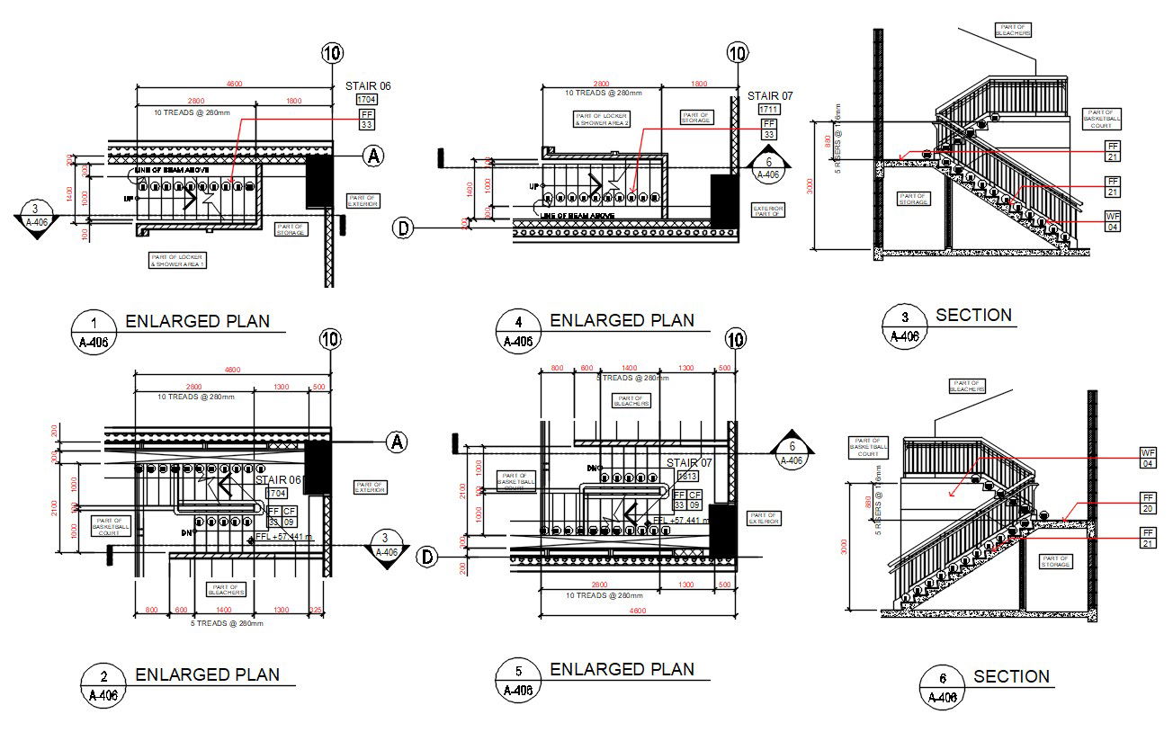 Staircase Plan And Section CAD Drawing