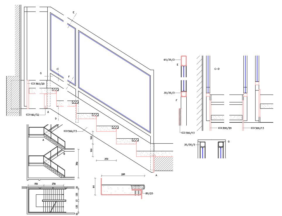 Staircase Plan With Section CAD Block Dasign for DWG File