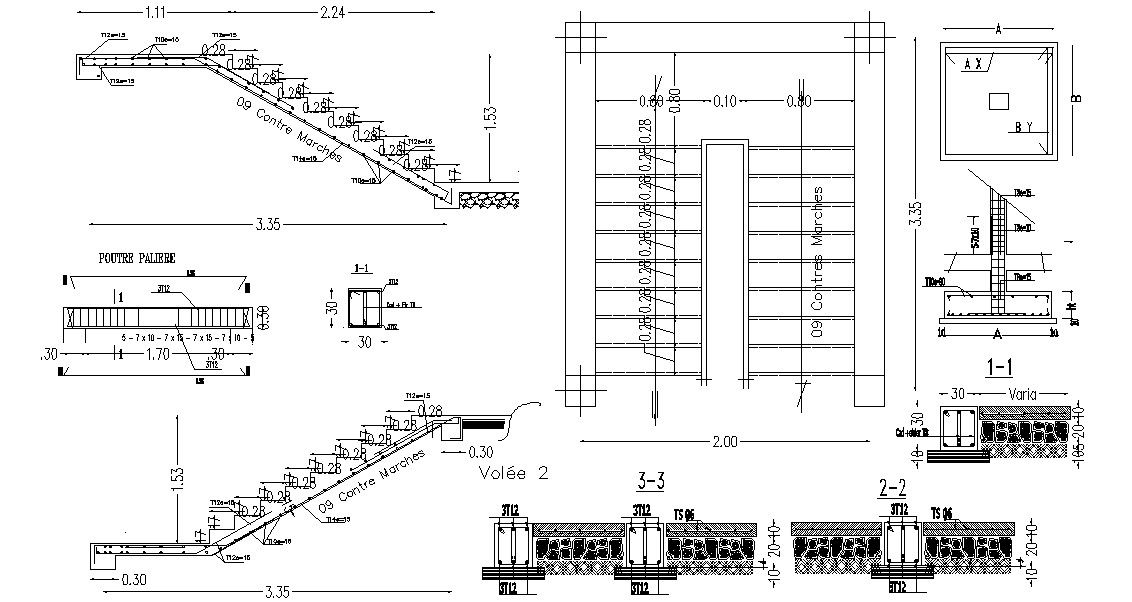 Staircase RCC structure 2d AutoCAD Drawing