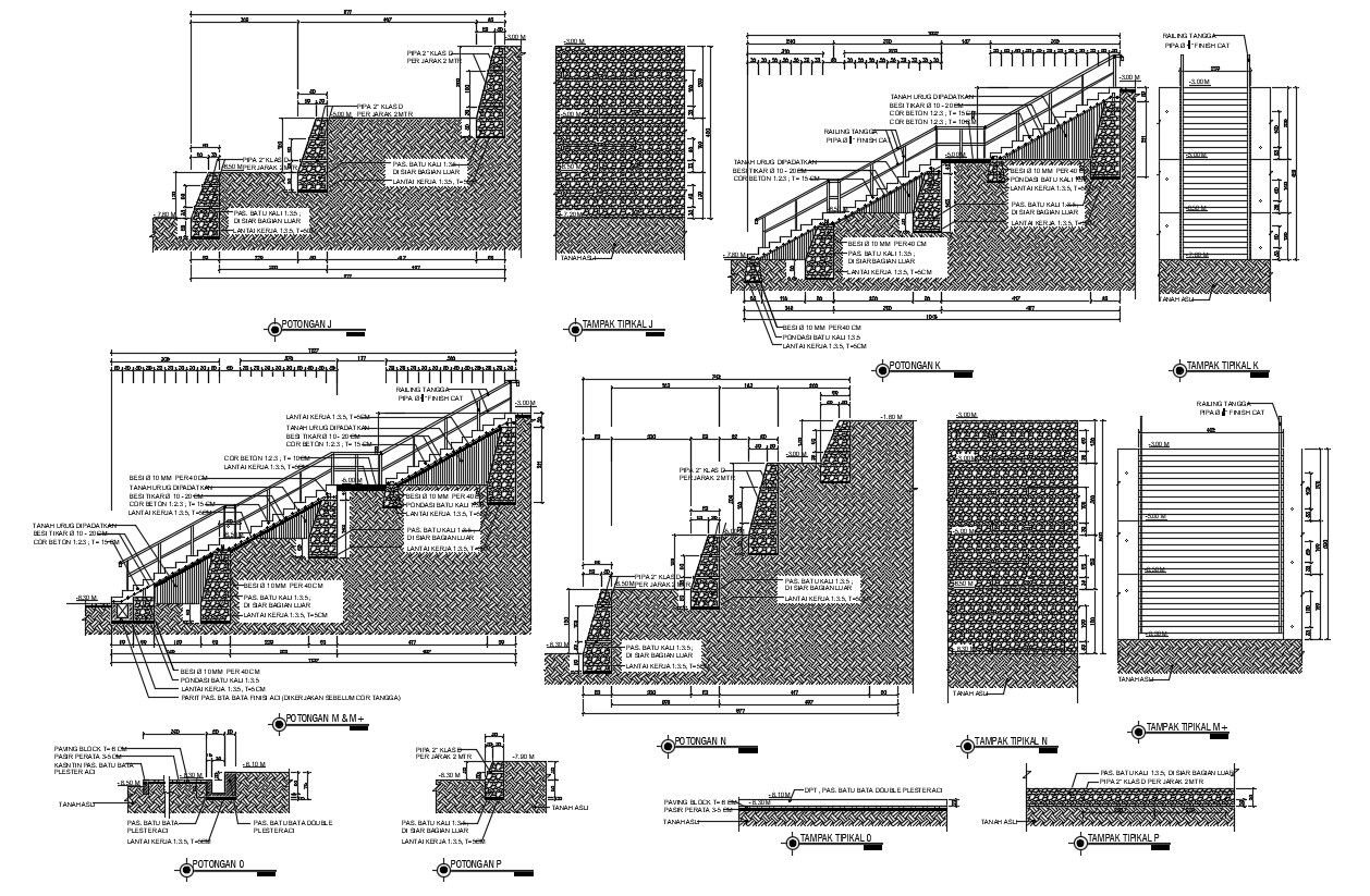Staircase With Wall Elevation Design CAD Drawing