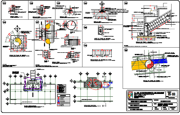 Staircase and construction view of regional government office dwg file