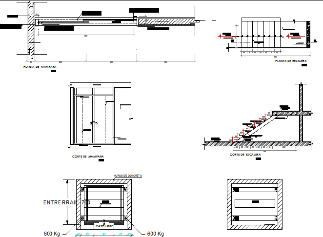 Staircase and constructive details of administration building dwg file
