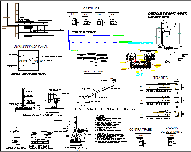 Staircase and constructive details of shopping center dwg file