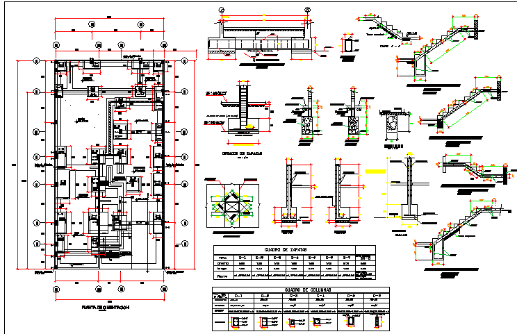 Staircase and constructive details of two level housing dwg file