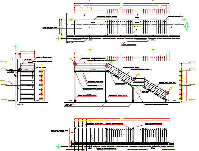 Staircase and cut sectional details of shopping center dwg file