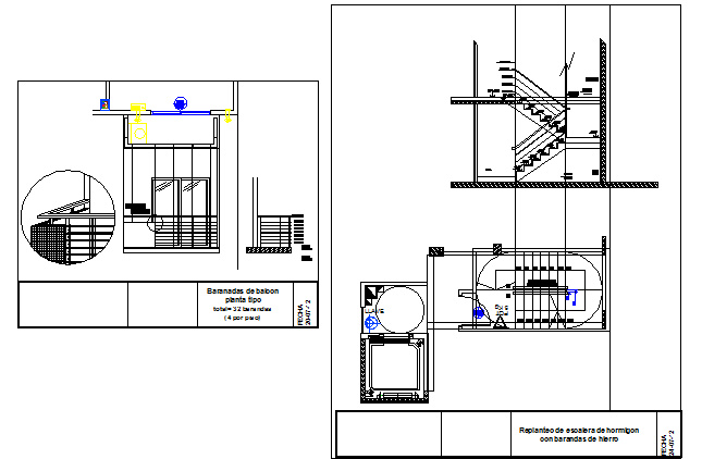 Staircase and railing architecture project dwg file