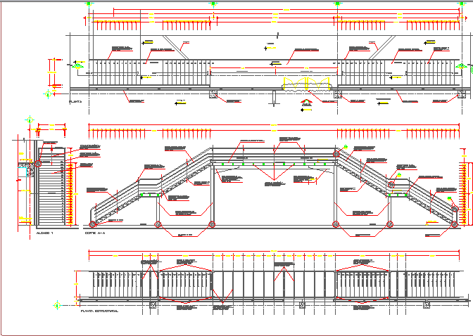 Staircase and railing section details of shopping center dwg file