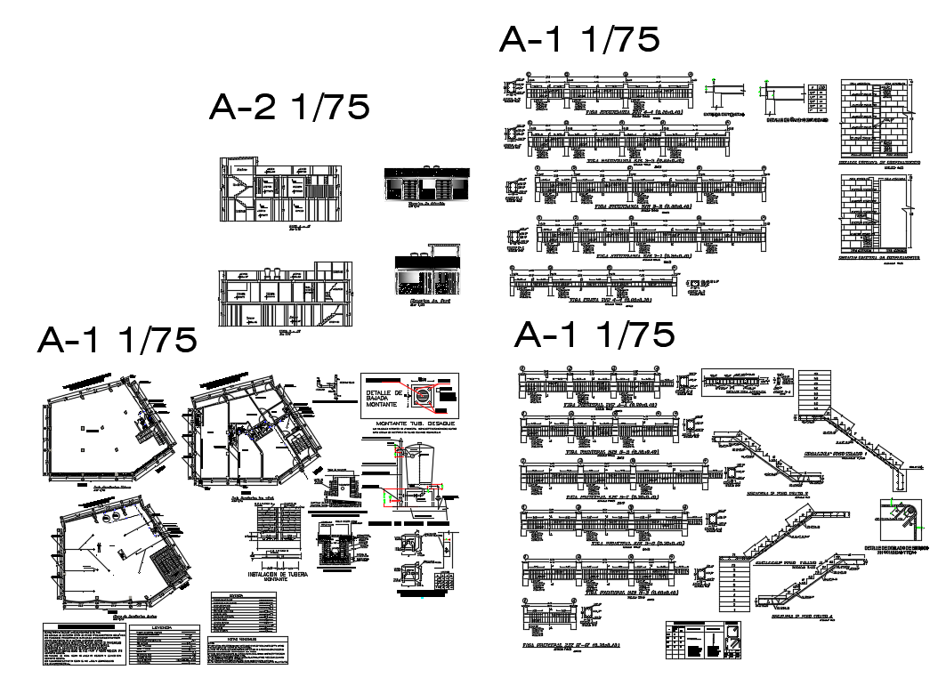 Staircase and several construction details of building dwg file