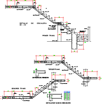 Staircase construction details of apartment flats dwg file