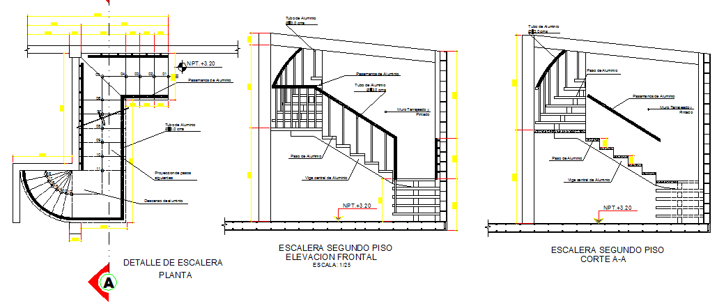 Staircase construction details of building dwg file