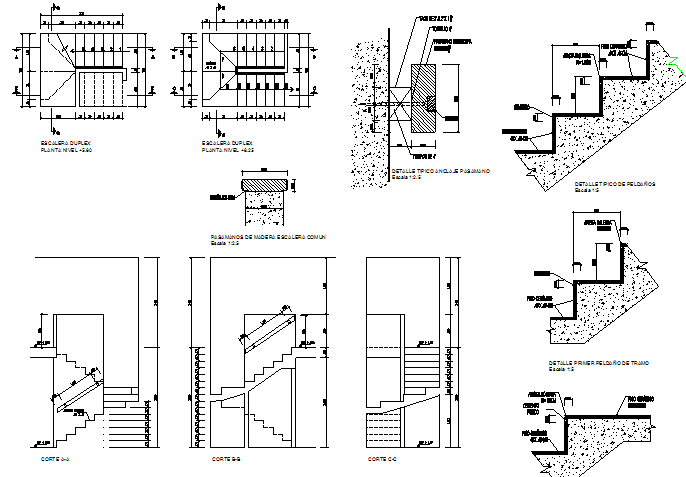 Staircase construction details of house dwg file