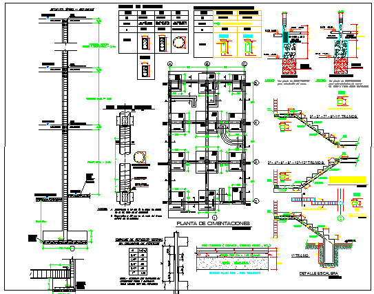 Staircase construction details with column and beam details dwg file